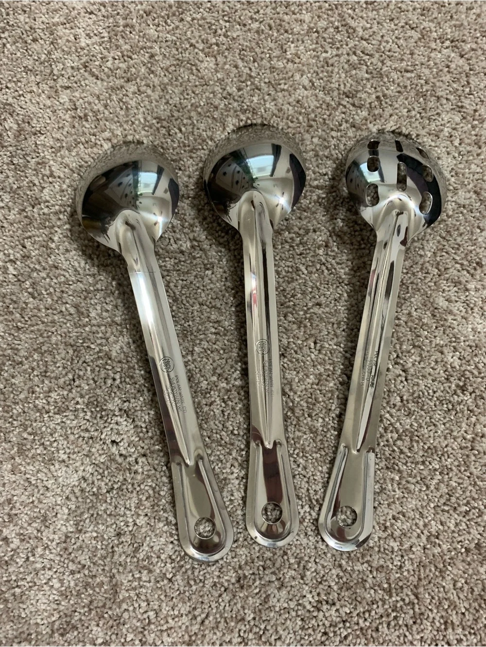 2 Polar Ware NSF 18/8 T1211 Stainless Steel Spoons, 1 T51030 Slotted Spoon, 11”